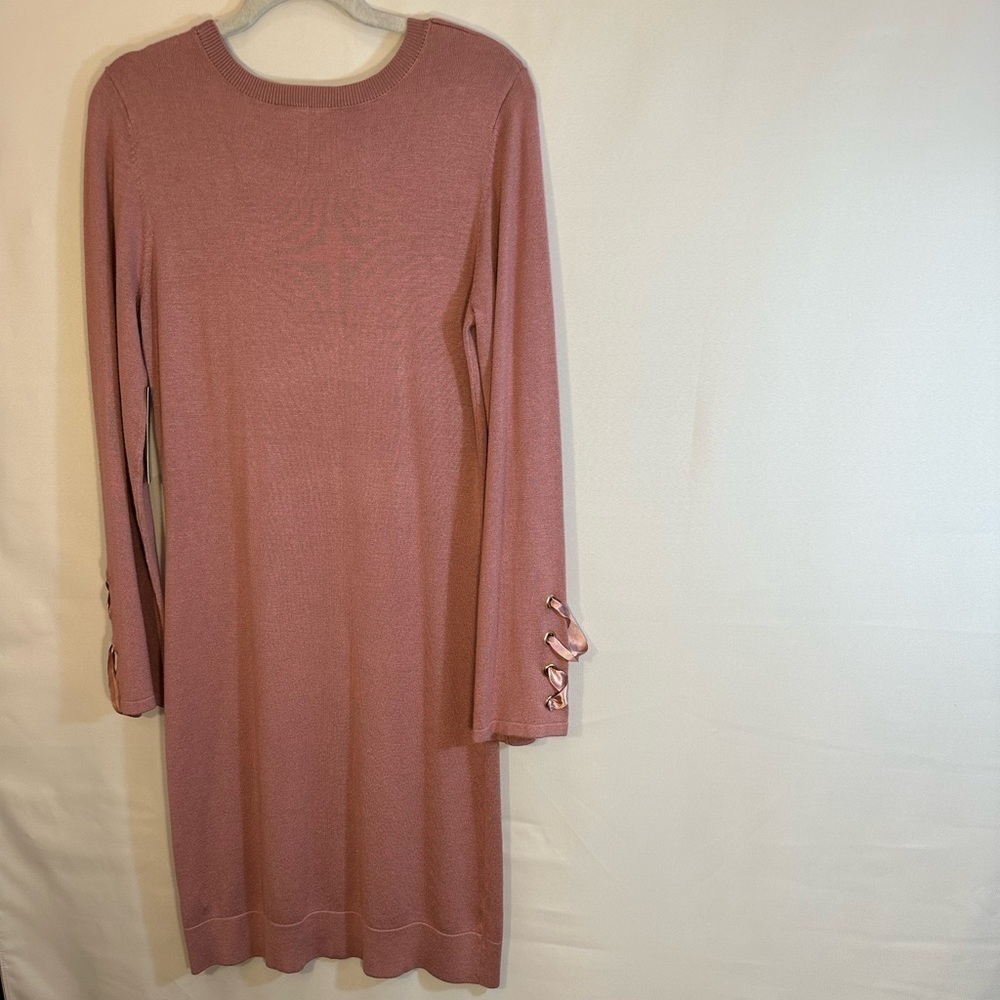 Allison Brittney Womens Size M knit Long Lace up Sleeve Sweater Dress Mauve Pink